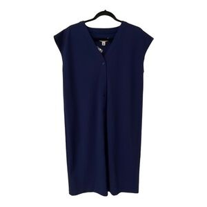 Halston button down short sleeveless blue dress